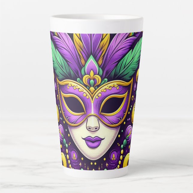 Mardi Gras mask/beads/fleur de lis Latte Mug (Front)