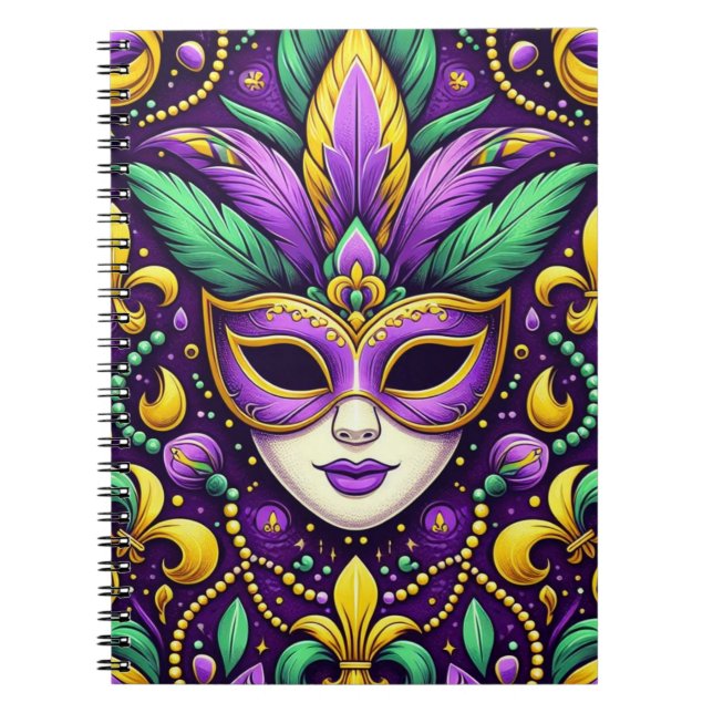Mardi Gras mask/beads/fleur de lis Notebook (Front)