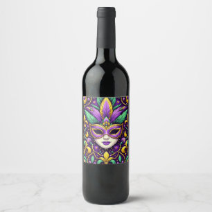 Mardi Gras mask/beads/fleur de lis Wine Label