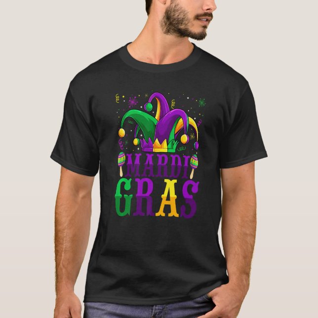 Mardi Gras Mask Beads Funny Carnival Party New Orl T-Shirt (Front)