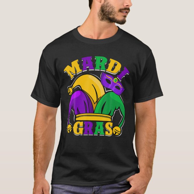 Mardi Gras Mask Beads Funny Carnival Party Women M T-Shirt (Front)