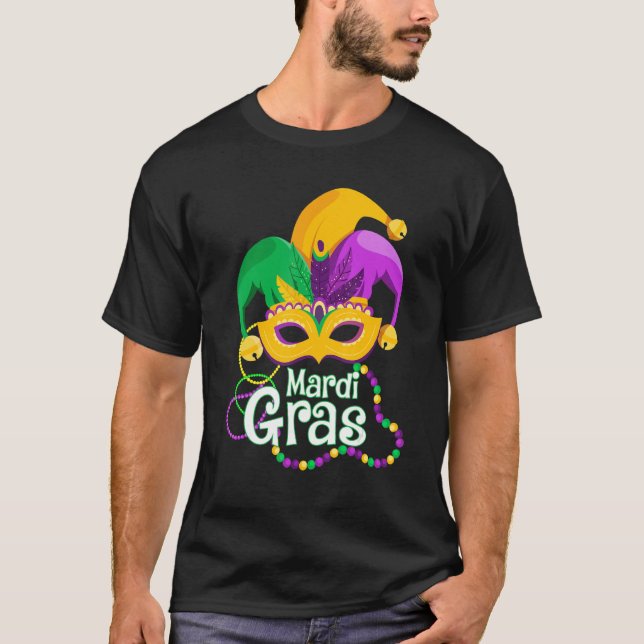 Mardi Gras Mask Beads   Mardi Gras Carnival Festiv T-Shirt (Front)