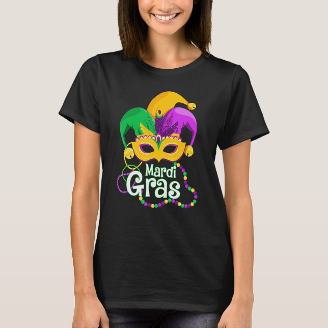 Mardi Gras Mask Beads  Mardi Gras Carnival Festiva T-Shirt (Front)