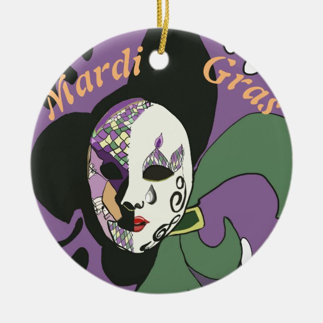 Mardi Gras mask Cake  Ceramic Tree Decoration (Front)