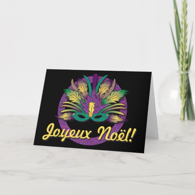 Mardi Gras Mask Christmas - French Holiday Card (Front)