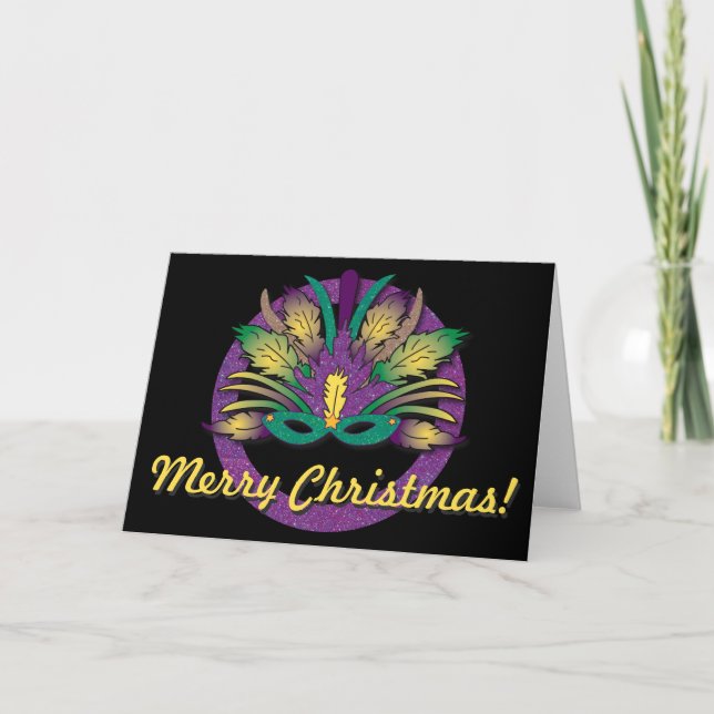 Mardi Gras Mask Christmas Holiday Card (Front)