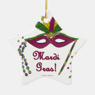 Mardi Gras Mask Feather Beads Ceramic Tree Decoration