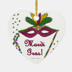 Mardi Gras Mask Feather Beads Ceramic Tree Decoration