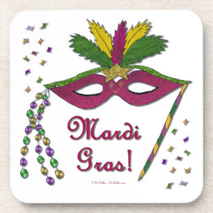 Mardi Gras Mask Feather Beads Coaster
