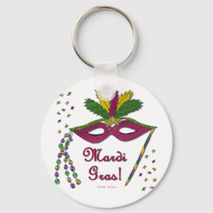 Mardi Gras Mask Feather Beads Key Ring