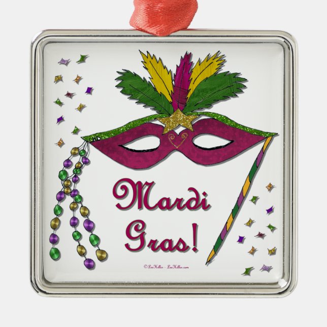 Mardi Gras Mask Feather Beads Metal Tree Decoration (Front)