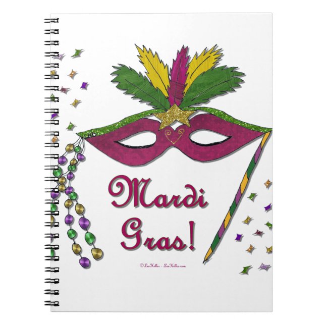 Mardi Gras Mask Feather Beads Notebook (Front)