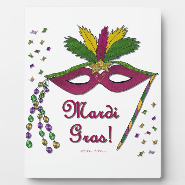 Mardi Gras Mask Feather Beads Plaque (Front)