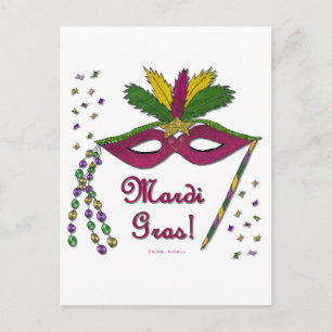 Mardi Gras Mask Feather Beads Postcard