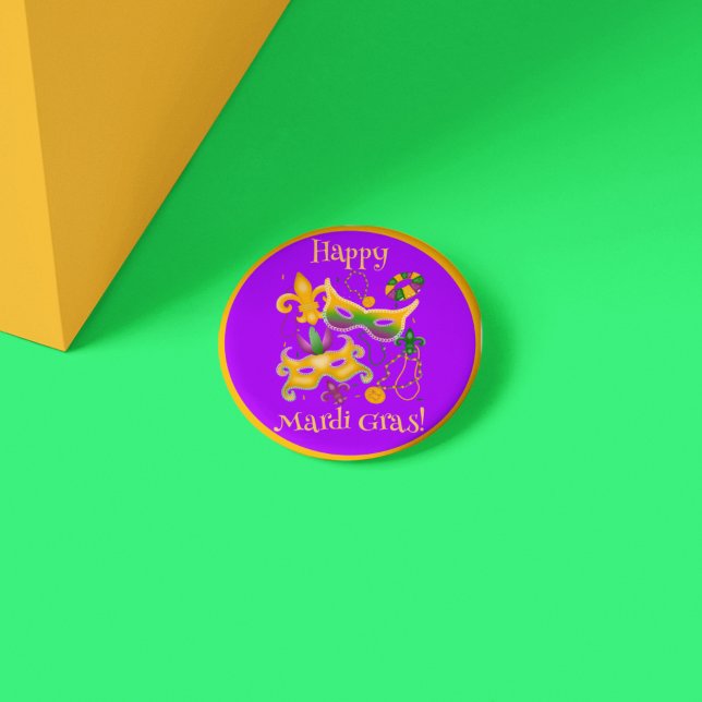 Mardi Gras Mask Fleur de Lis Beads King Cake 3 Cm Round Badge (Creator Uploaded)