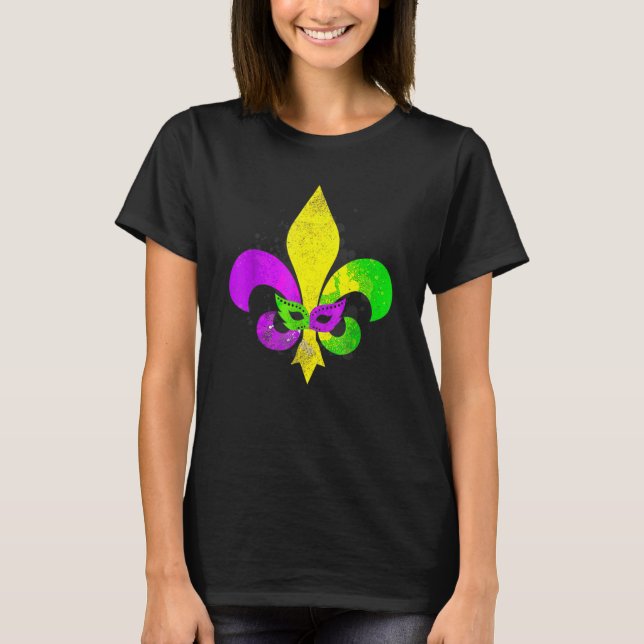 Mardi Gras Mask Fleur de Lis New Orleans Carnival  T-Shirt (Front)