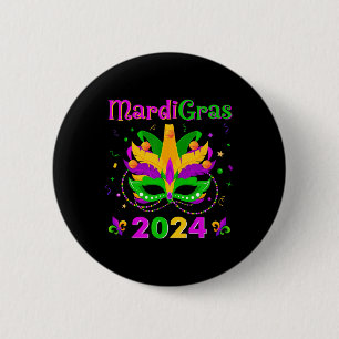 Mardi Gras Mask Fleur De Lys Beads Nola Carnival P 6 Cm Round Badge