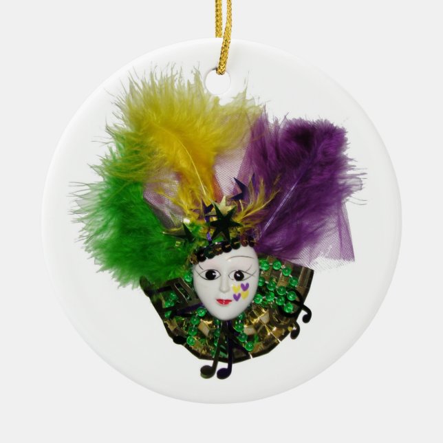 Mardi Gras Mask Gold Ceramic Tree Decoration (Front)