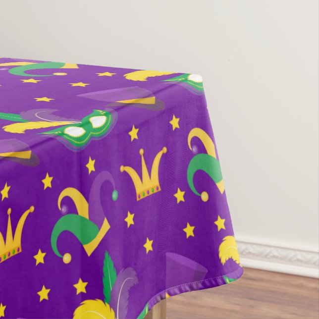 Mardi Gras Mask Green Gold Purple Clown Hat Crown  Tablecloth (In Situ)