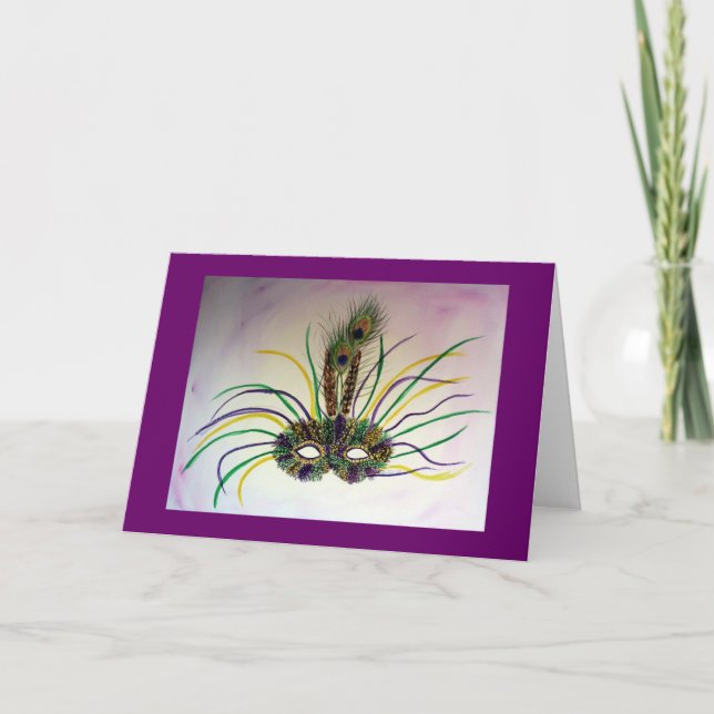 Mardi Gras Mask Greeting or Note Cards (Front)