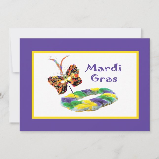 Mardi Gras Mask & Kingcake Party Invitation (Front)