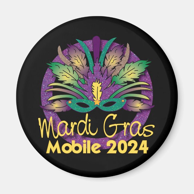 Mardi Gras Mask Magnet - 2024 - Mobile, AL (Front)