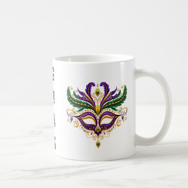 Mardi Gras Mask Mug, Purple, Green, Yellow Coffee Mug (Right)