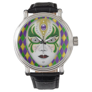 Mardi Gras Mask on Harlequin Background Watch