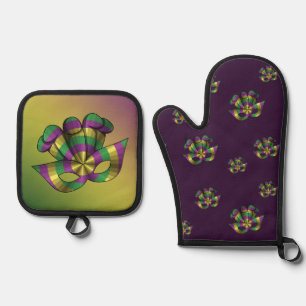 Mardi Gras Mask Oven Mitt & Pot Holder Set