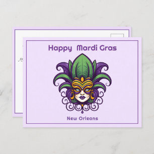 💚💜💛 Mardi Gras Mask Postcard
