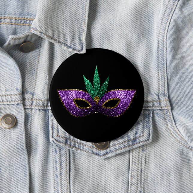 Mardi Gras Mask Purple Green Gold Sparkles 10 Cm Round Badge (In Situ)