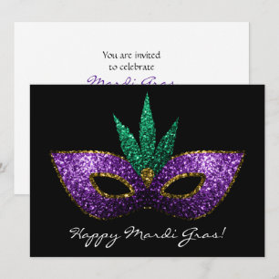 Mardi Gras Mask Purple Green Gold Sparkles Invite