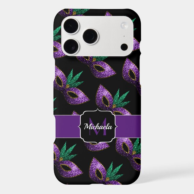 Mardi Gras Mask Purple Green Sparkles Monogram (Back)