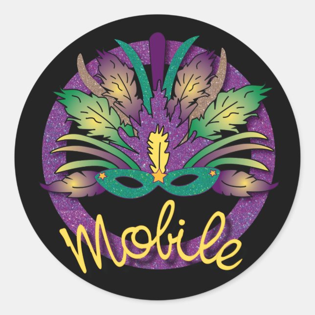 Mardi Gras Mask Sticker - Mobile, AL (Front)