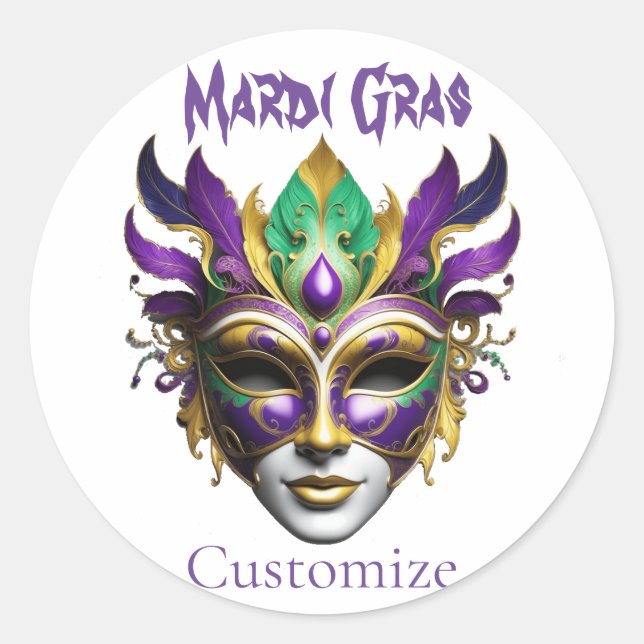 Mardi Gras Mask Thunder_Cove Classic Round Sticker (Front)