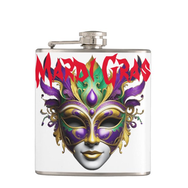 Mardi Gras Mask Thunder_Cove Hip Flask (Front)