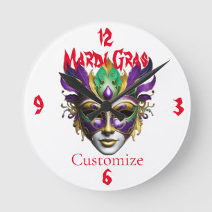 Mardi Gras Mask Thunder_Cove Round Clock