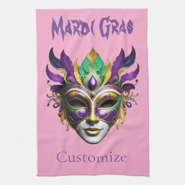 Mardi Gras Mask Thunder_Cove Tea Towel (Vertical)