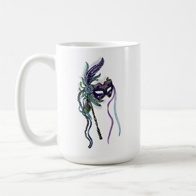 Mardi Gras Mask with feathers Coffee Mug (Left)