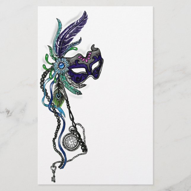 Mardi Gras Mask with pocket watch Stationery (Front)