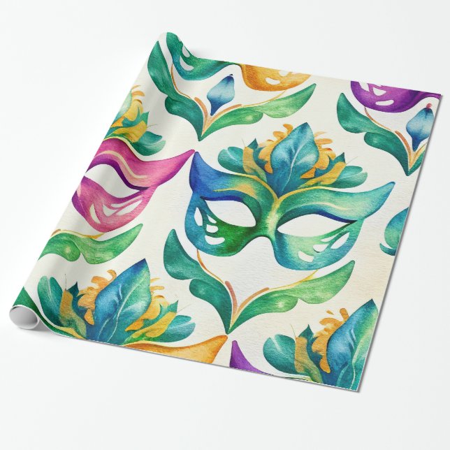 Mardi Gras Mask Wrapping Paper (Unrolled)