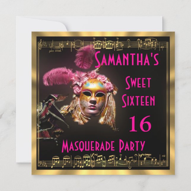 Mardi Gras masked ball sixteen party Invitation (Front)