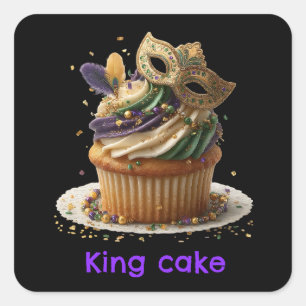 Mardi Gras Masked Cupcake Celebration Square Sticker