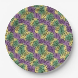 Mardi Gras Masks and Beads Doodle Art Style Paper Plate