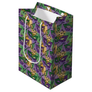 Mardi Gras Masks and Beads Purple Green Yellow Medium Gift Bag