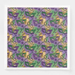 Mardi Gras Masks and Beads Purple Green Yellow Napkin