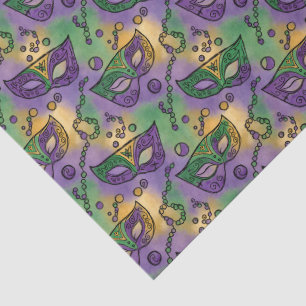 Mardi Gras Masks and Beads Purple Green Yellow Tissue Paper