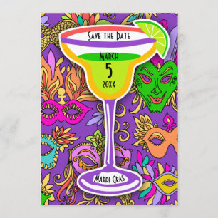Mardi Gras Masks Colourful Martini Save the Date Invitation
