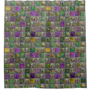 Mardi Gras Masks Feathers Fleur de lis Tile Print Shower Curtain