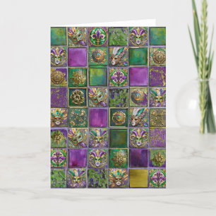 Mardi Gras Masks Feathers Fleur de lis Tile Print Thank You Card